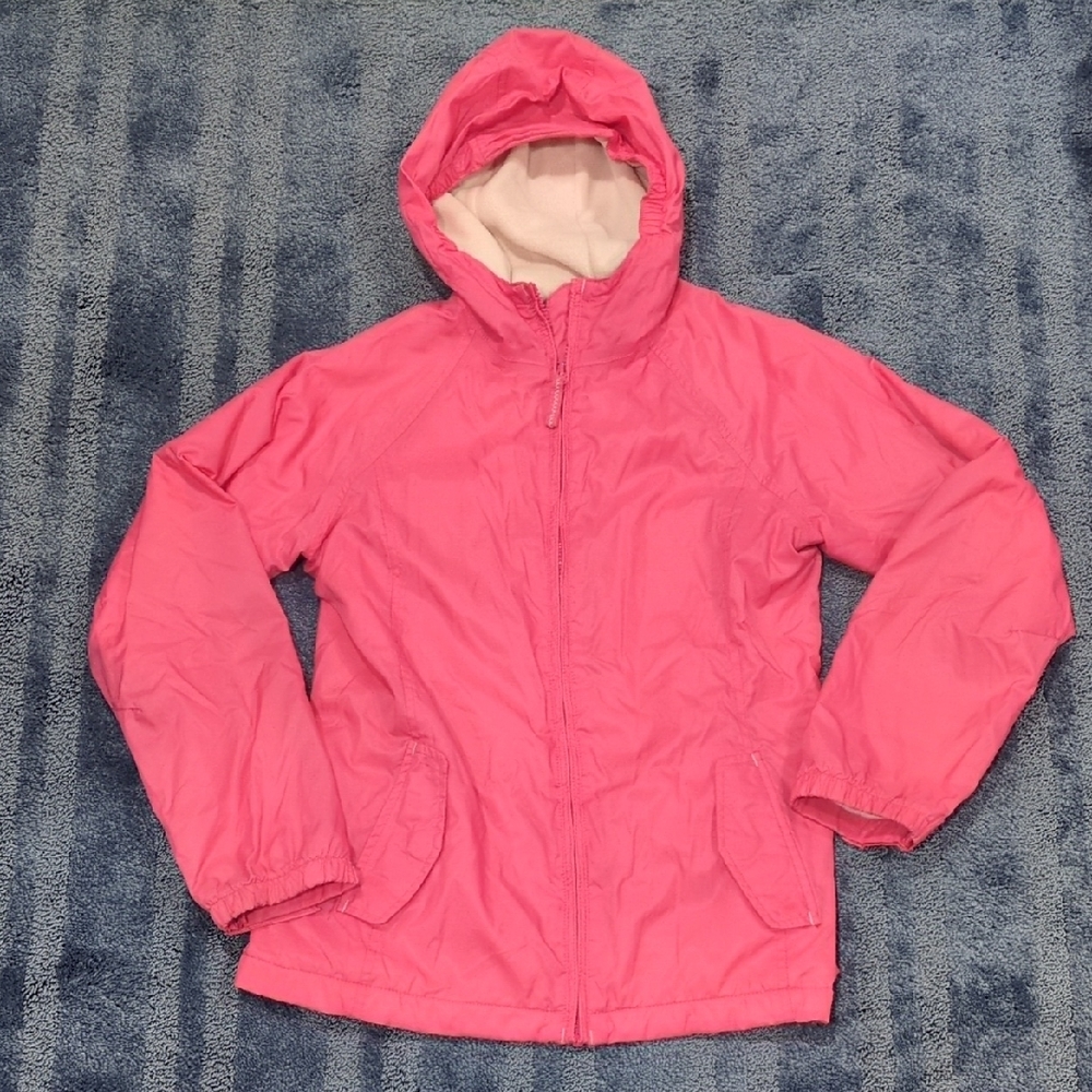 Lands' End Kids Pink Fleece Lined Windbreaker with Hood